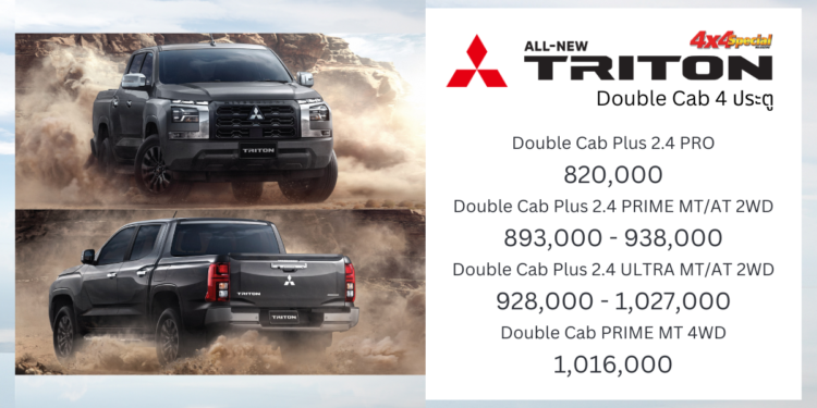 All New Mitsubishi Triton Double Cab : 820,000 – 1,027,000 บาท | มาพร้อมเครื่อง 2.4 Turbo 184 แรงม้า
